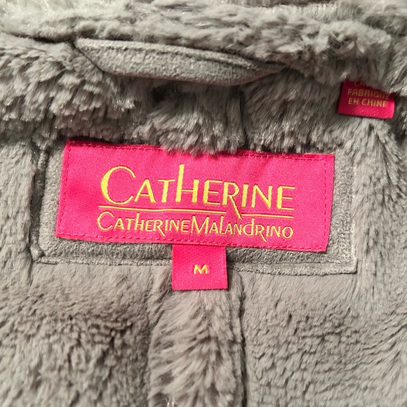 Catherine Malandrino Faux Suede Shearling Fur Coat  Dove Grey M - Picture 6 of 9